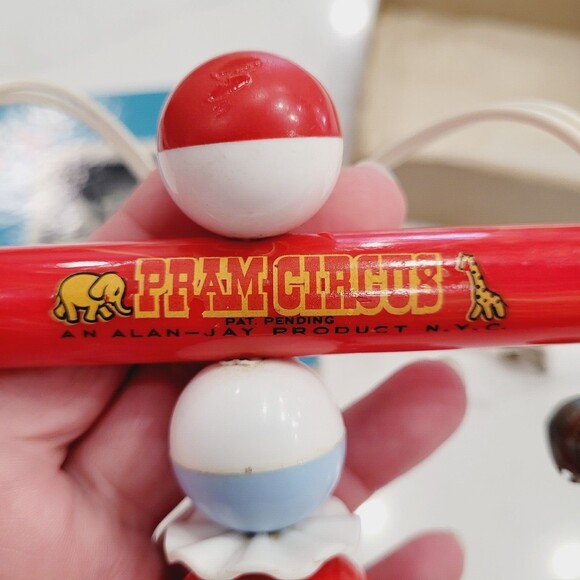 Bakelite Rattle Elephant Toy Crib Pram Circus Alan Jay Plastics Red Blue Vintage - Picture 6 of 16